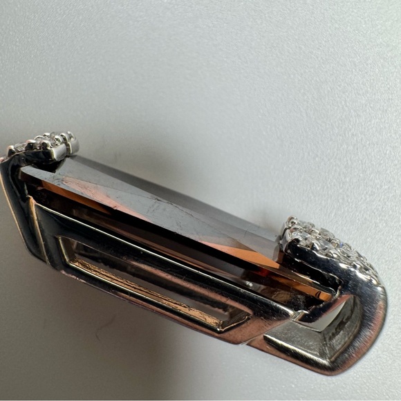 Brown Crystal Sterling Silver Pendant Smoky Glass Emerald Cut Accent Stones 925 - Picture 9 of 13